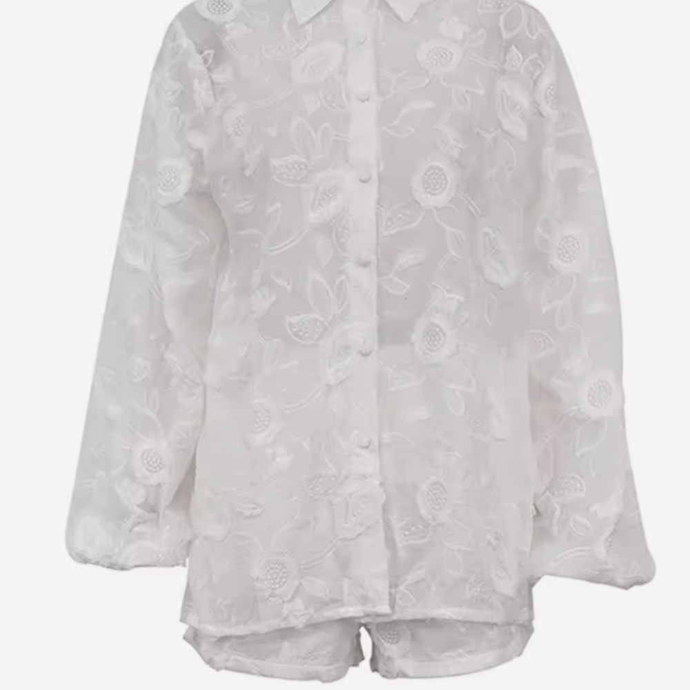 White Floral Embroidered Set - Picture 5 of 7